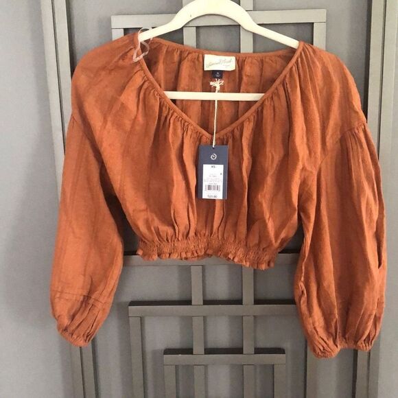 NWT Universal Thread Rust color cropped top cotton blousey sleeve size XS - Picture 1 of 4